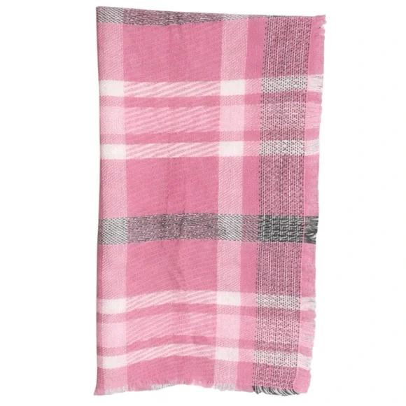 J.Jill Pink Plaid Blanket Scarf ICEDMVEMUL Fringe Wrap Cozy OS NWT - Picture 6 of 8